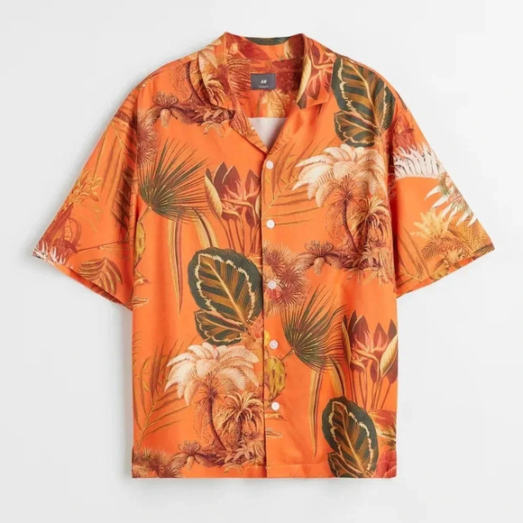 {H&M} Men's Relaxed Fit Resort Shirt - Desert Print - Size Large - Picture 1 of 11